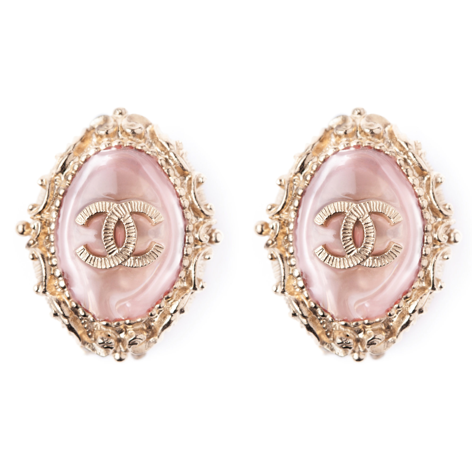 CHANEL Crystal CC Flower Drop Earrings Pink Gold 506287