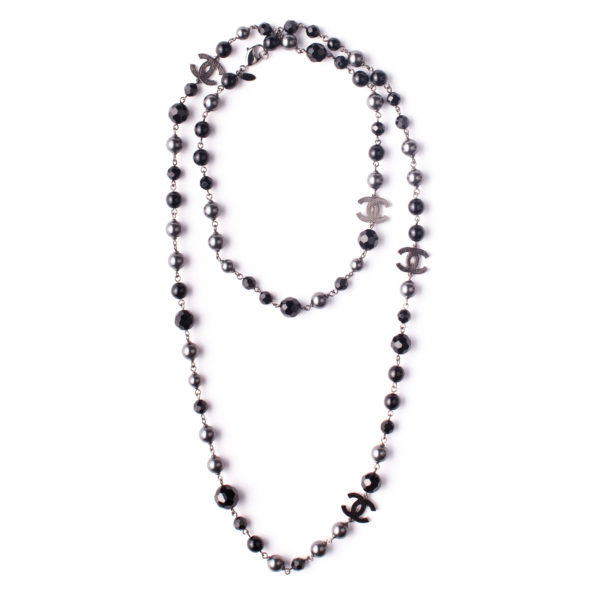 Long black pearl necklace