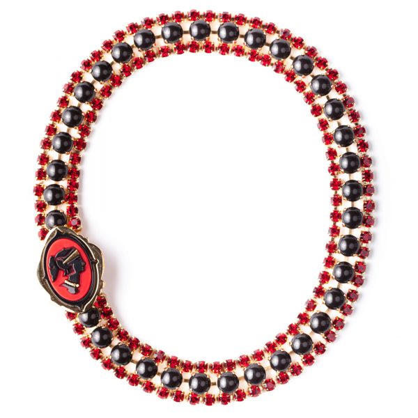 Red cameo collar slim necklace