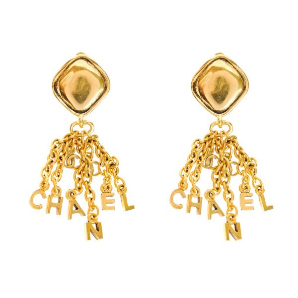 Vintage letter chain gold earrings