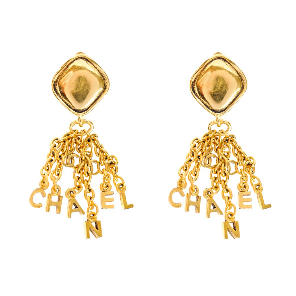 Chanel - Vintage letter chain gold earrings - 4element