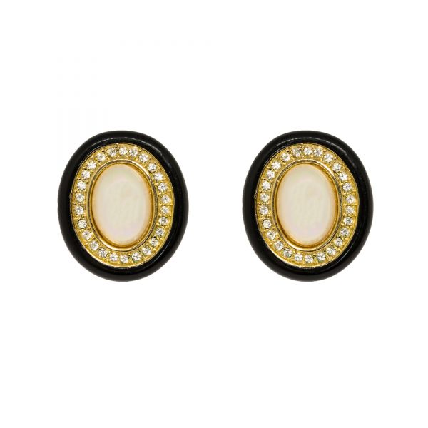Vintage black enamel pearl earrings