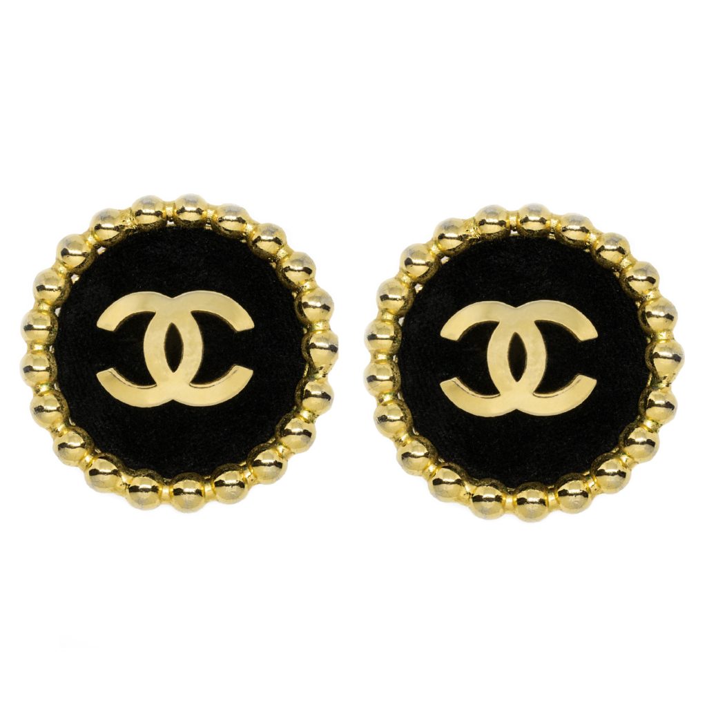 Chanel Black  Gold Pearl CC Earrings  Blue Spinac