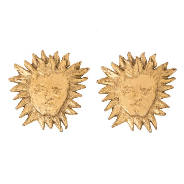 Vintage sun face gold earrings