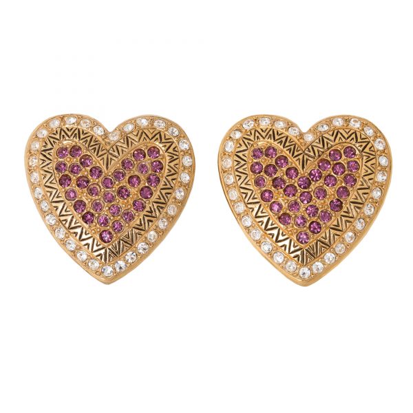 Vintage pink crystal heart earrings