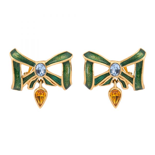 Vintage green bow earrings