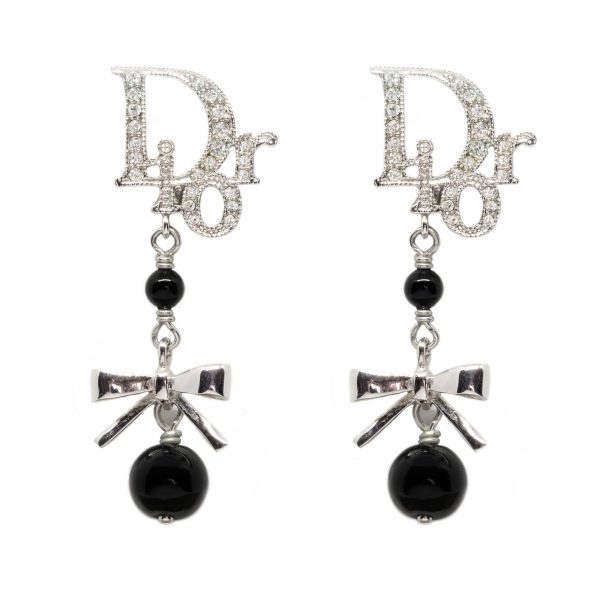 Black ribbon dangle earrings