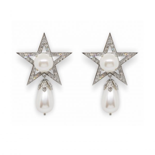 Star drop pearl earrings