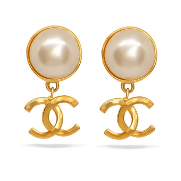 Vintage dangle gold CC logo earrings