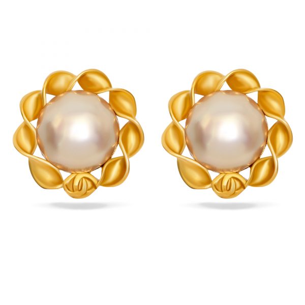 Vintage gold ribbon round pearl earrings