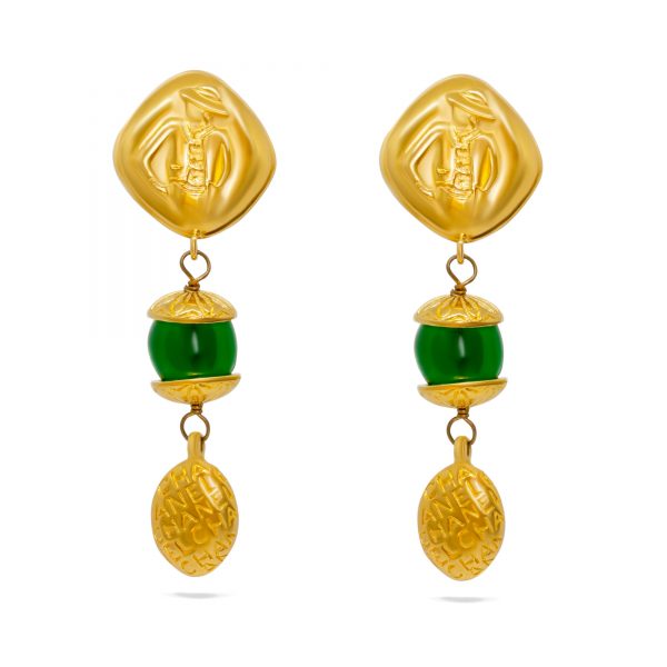 Vintage Medemoiselle green stone drop earrings