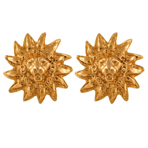 Vintage lion head gold earrings