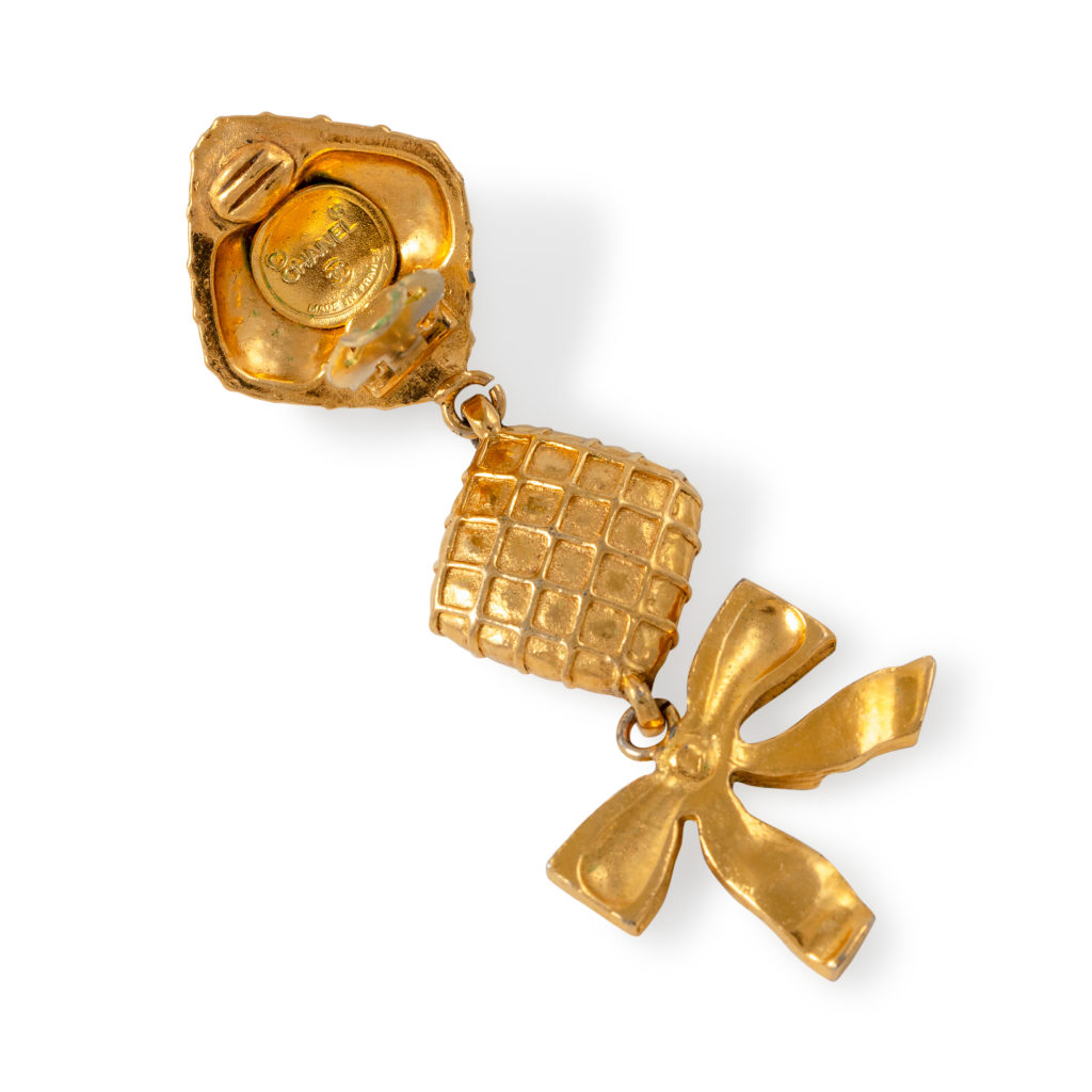 Chanel - Vintage ribbon bow gold drop earrings - 4element