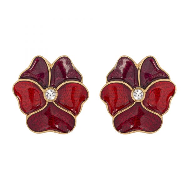 Vintage large crimson red flower earrings