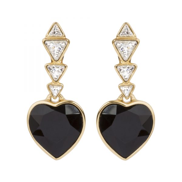 Vintage jet crystal and black heart earrings