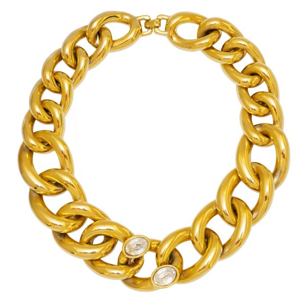 Vintage gold chain link necklace with stones