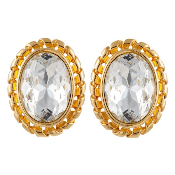Vintage crystal stone oval gold earrings