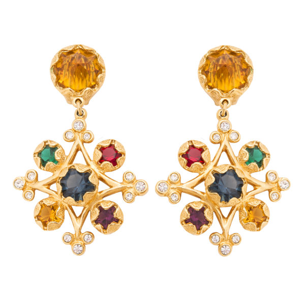 Vintage multi coloured stone dangle earrings