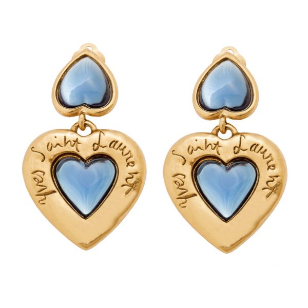 Vintage YSL signature blue heart drop earrings