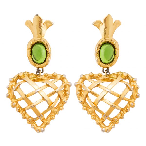 Vintage gold heart drop earrings