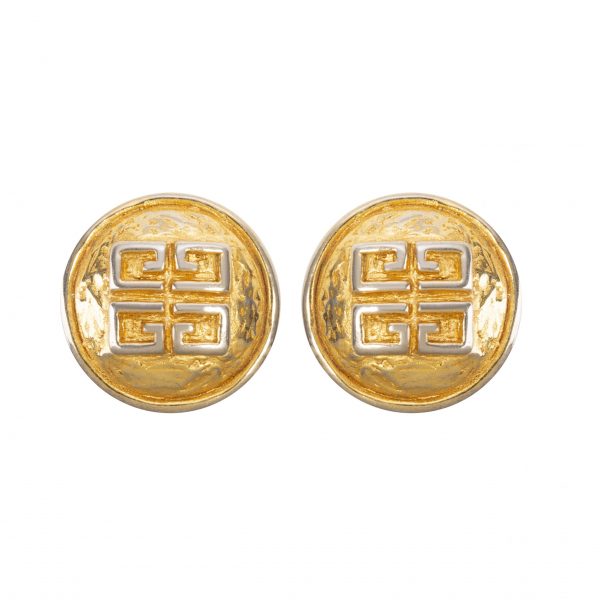 Vintage hammered gold round earrings