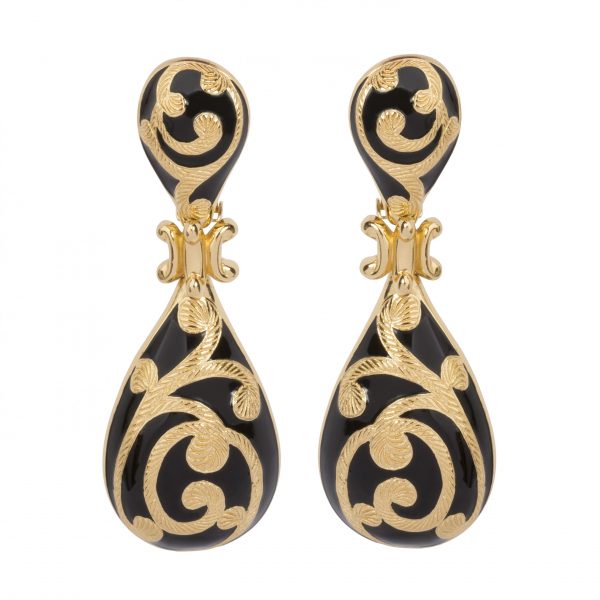 Vintage baroque black and gold swirls earrings