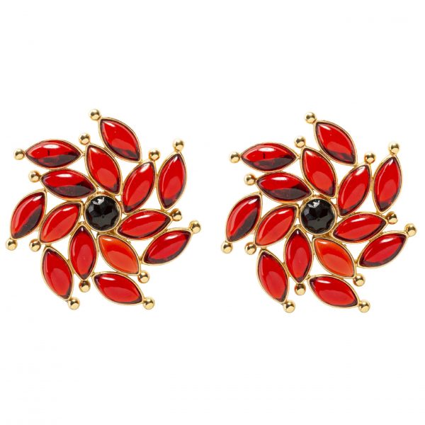 Vintage red sunray flower earrings