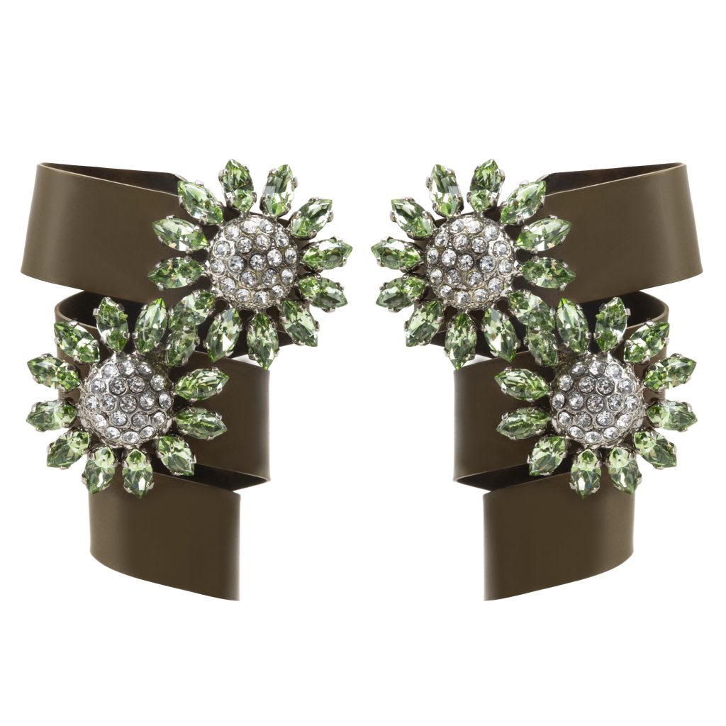 Miu Miu - Green bow crystal flower earrings - 4element