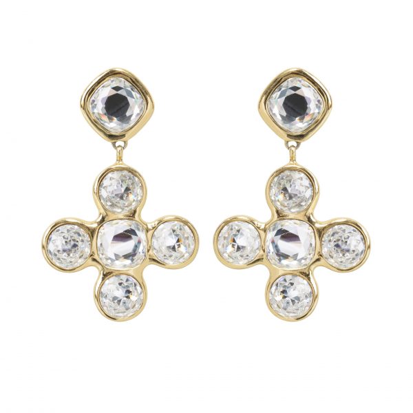 Vintage crystal cross dangle earrings