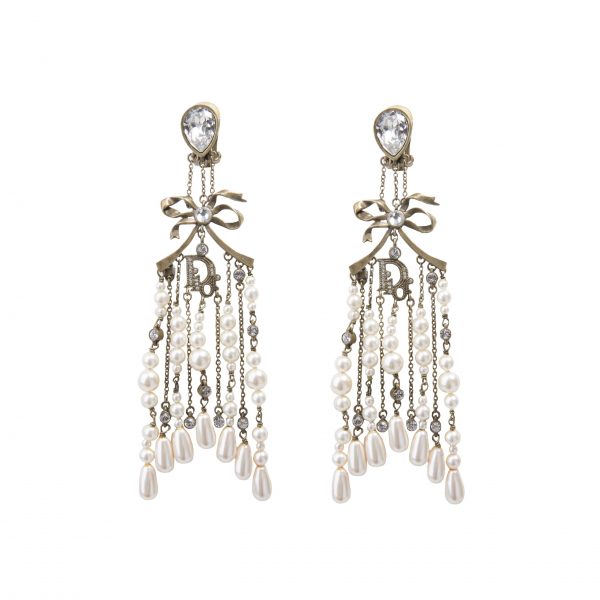 Vintage pearl drops large chandelier earrings
