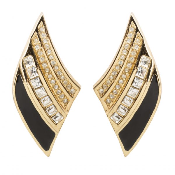 Vintage black enamel diamond shaped earrings