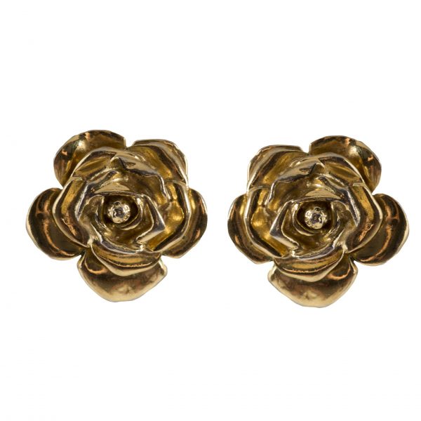 Vintage camellia gold earrings