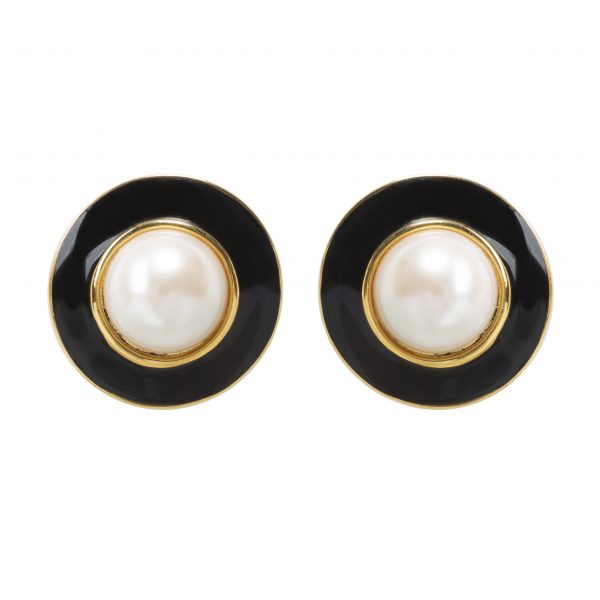 Vintage round pearl centre black earrings
