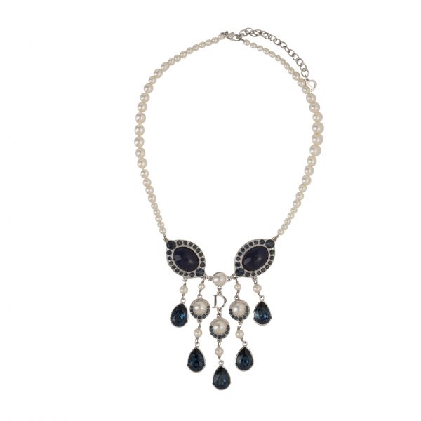 Vintage blue crystal pearl necklace
