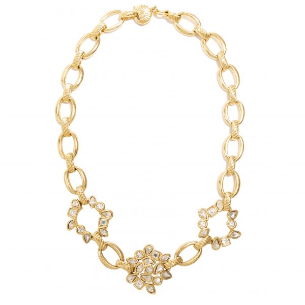 Vintage rhinestone detail gold necklace