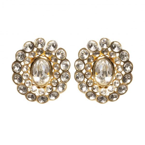 Vintage crystal stone oval earrings