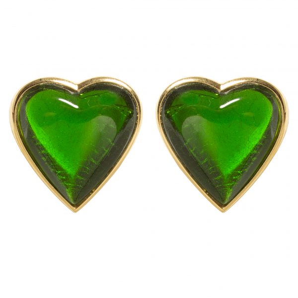 Vintage green crystal heart earrings