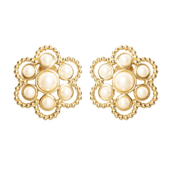 Vintage pearl flower gold earrings