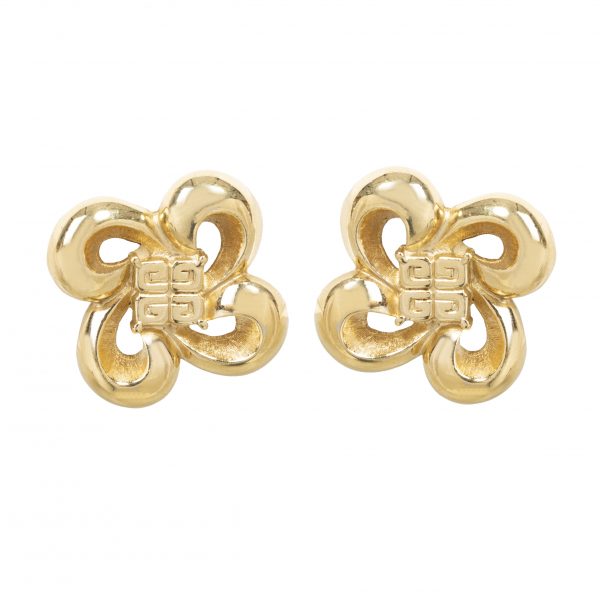 Vintage gold swirl logo earrings