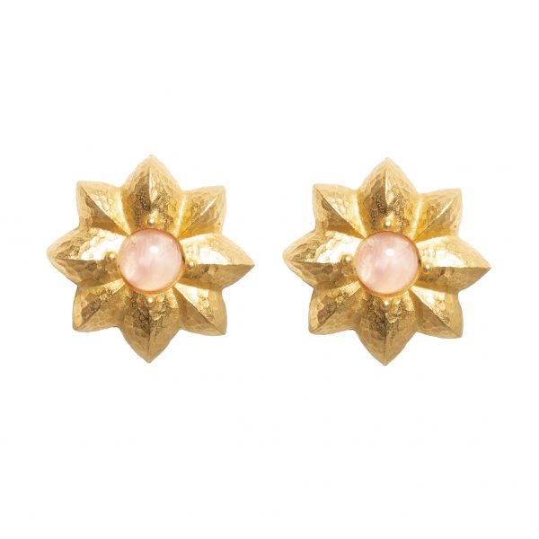 Vintage gold star earrings with pink stone