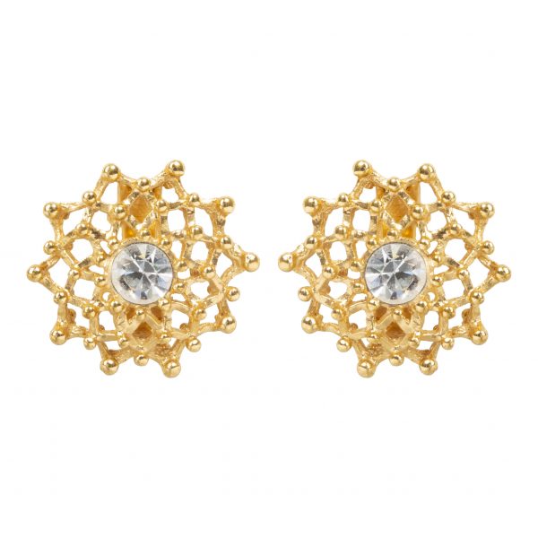 Vintage gold flower crystal stone earrings