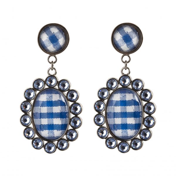 Blue checker dangle earrings