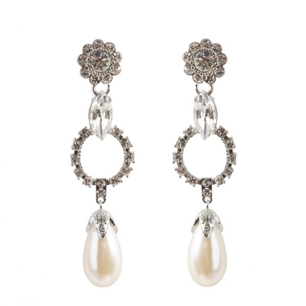 Pearl drop crystal long earrings