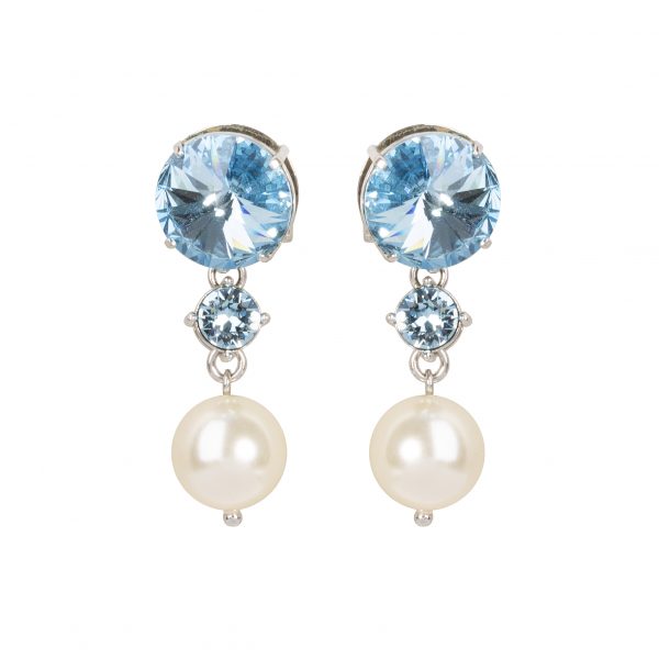 Blue round-cut drop pearl earrings