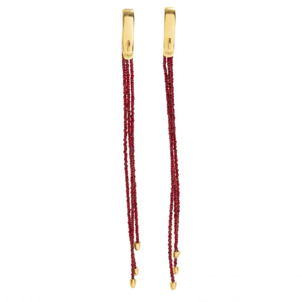 Vintage red long beaded rope earrings