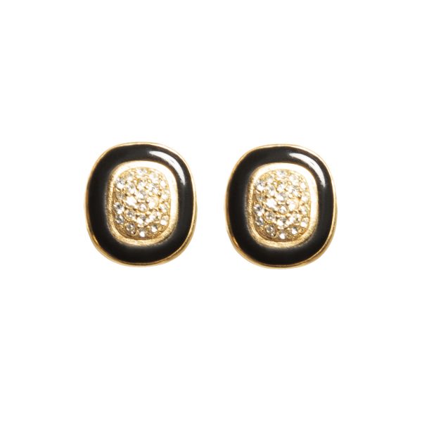 Vintage black enamel edge gold earrings