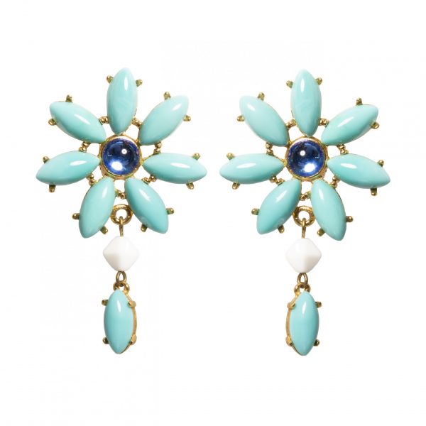 Vintage blue flower dangle earrings