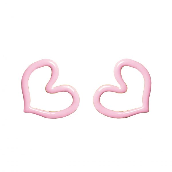 Pink enamel heart shape earrings