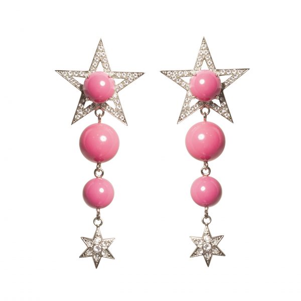 Pink drop stones star earrings