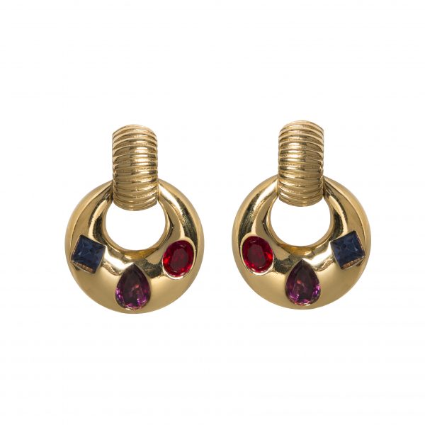 Vintage colourful stones hoop earrings